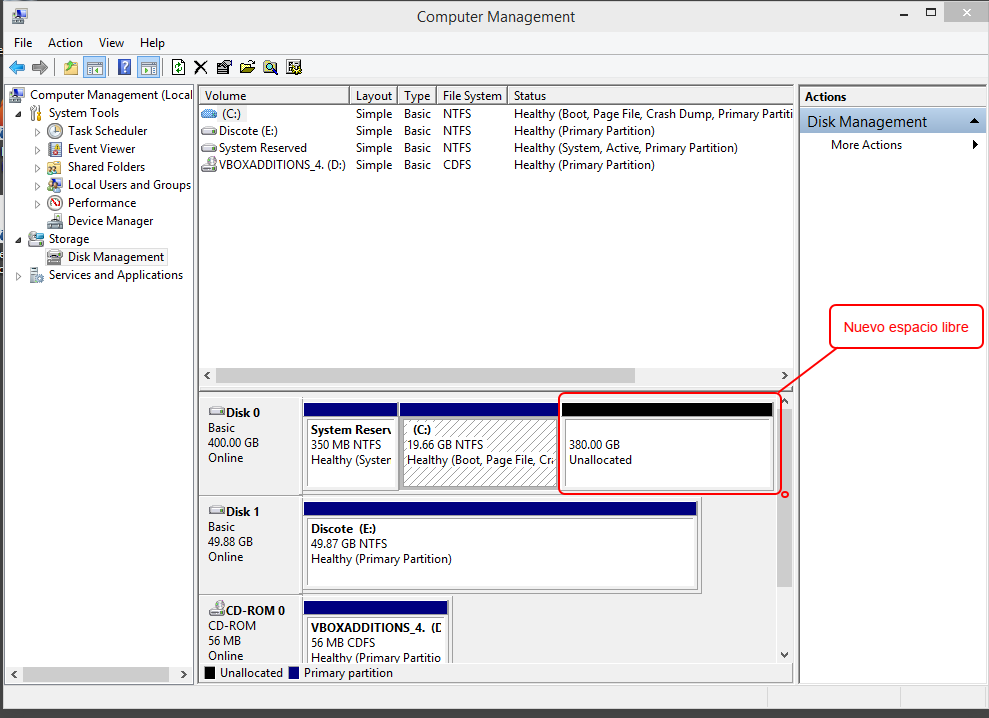 Windows ya reconoce el nuevo tamaño del disco