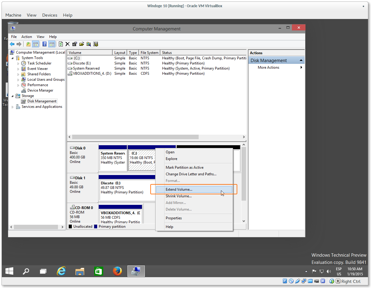 Click en Extend volume