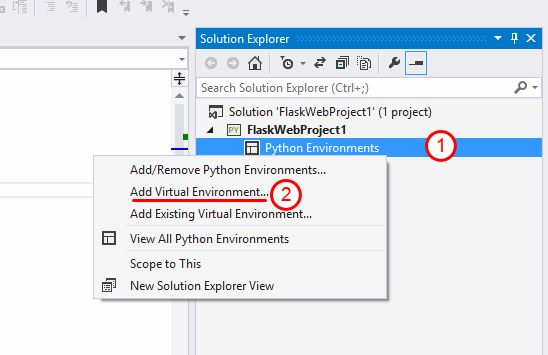 Nuevo entorno virtual. Seleccionar Add Virtual Environment