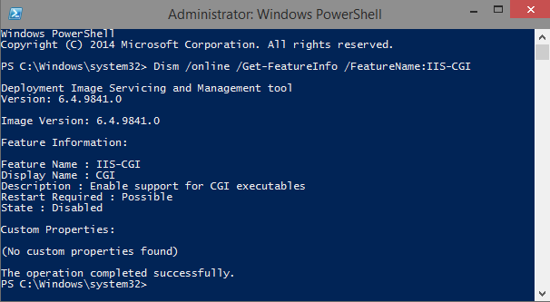 Usando dism para saber el estatus de una caracteristica de windoge