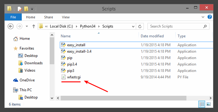 El script de WFastCGI