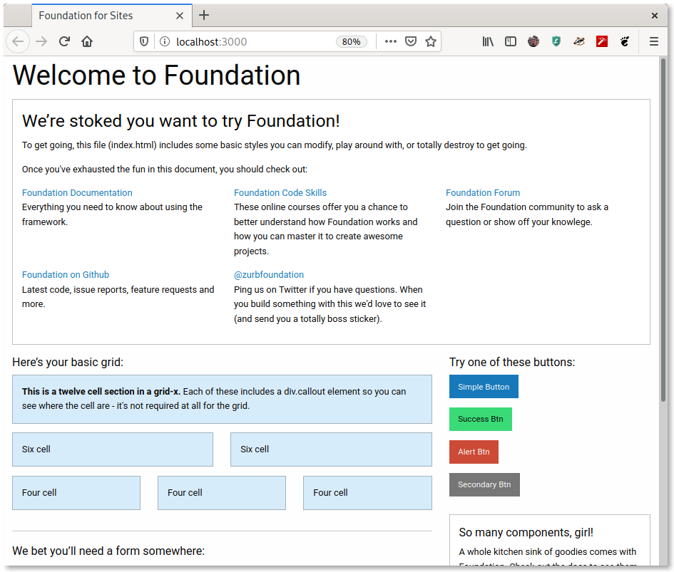 Screenshot of the Welcome to foundation screen