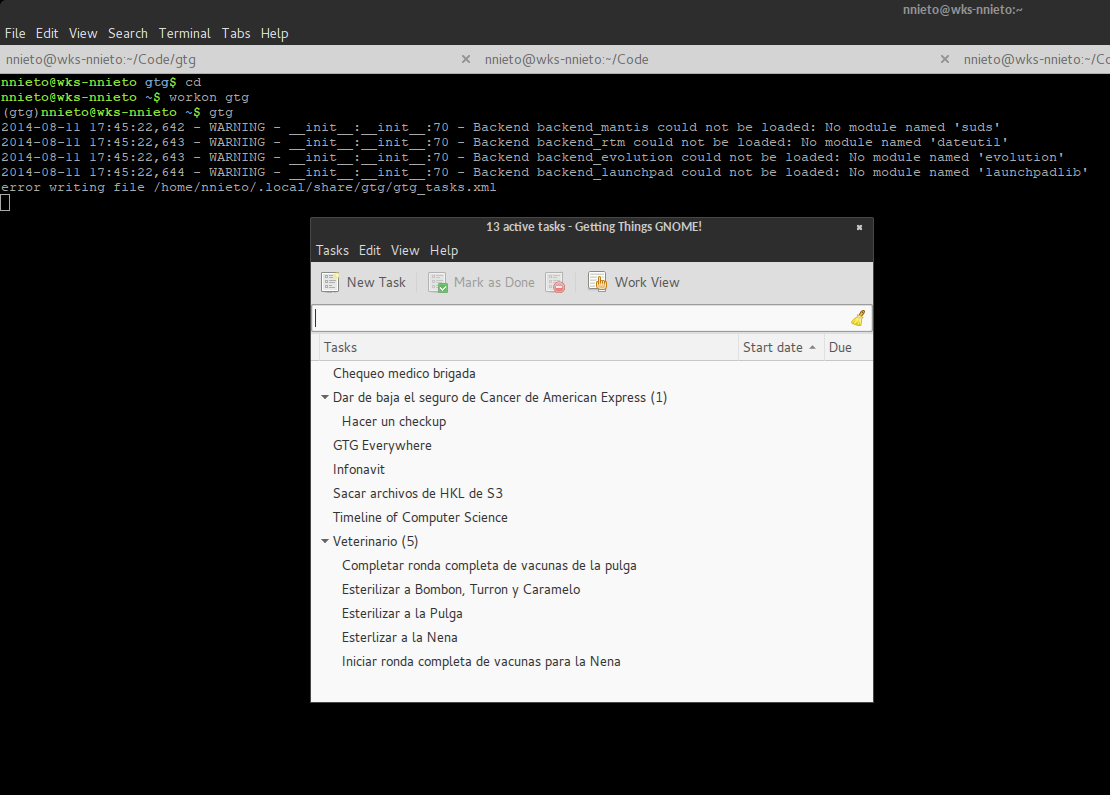 GTG git desde la consola de Fedora 20