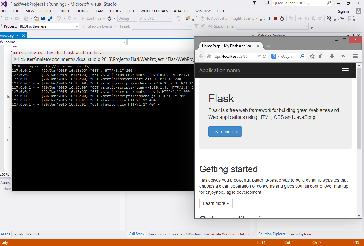Y aquí está la prueba: Flask corriendo en Windoge