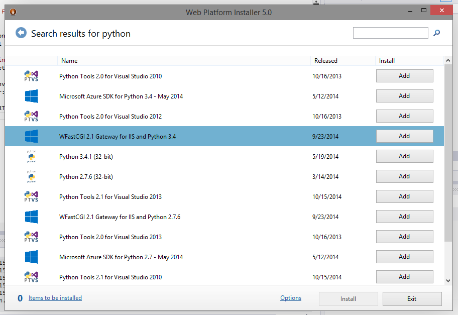 Buscar Python en el Web Platform Installer