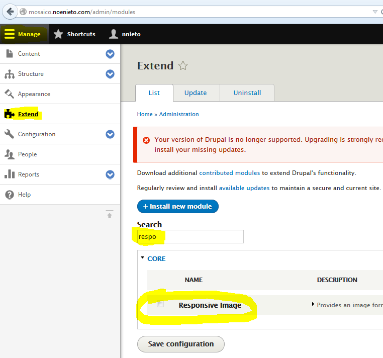Manage > Extend