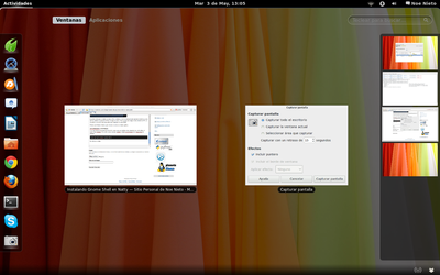 Un pantallazo de GNOME Shell en Natty después de activar el tema Adwaita